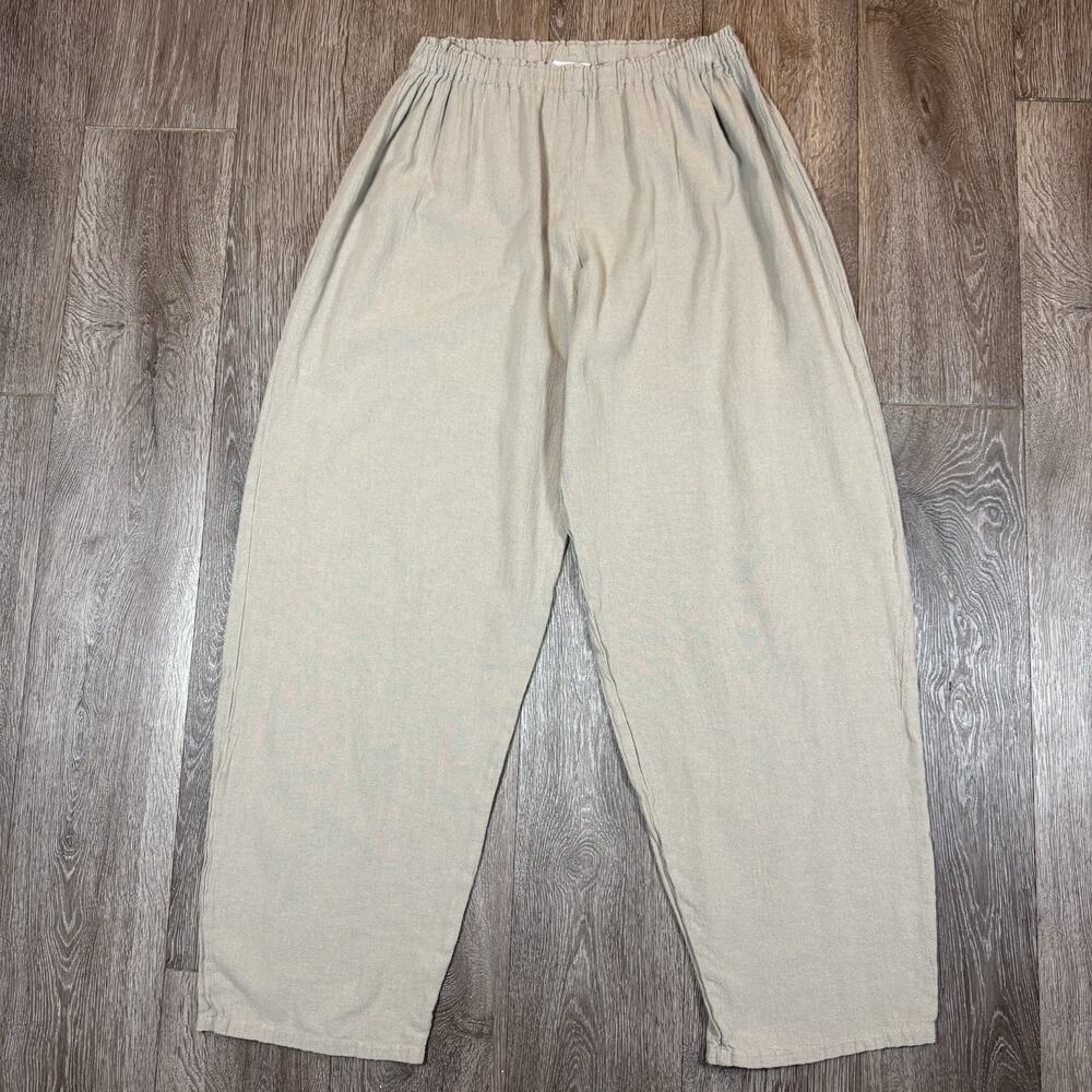 Oh My Gauze Beige Cotton Pants Sz 2 Gauze Elastic Waist Cropped Boho Beachy